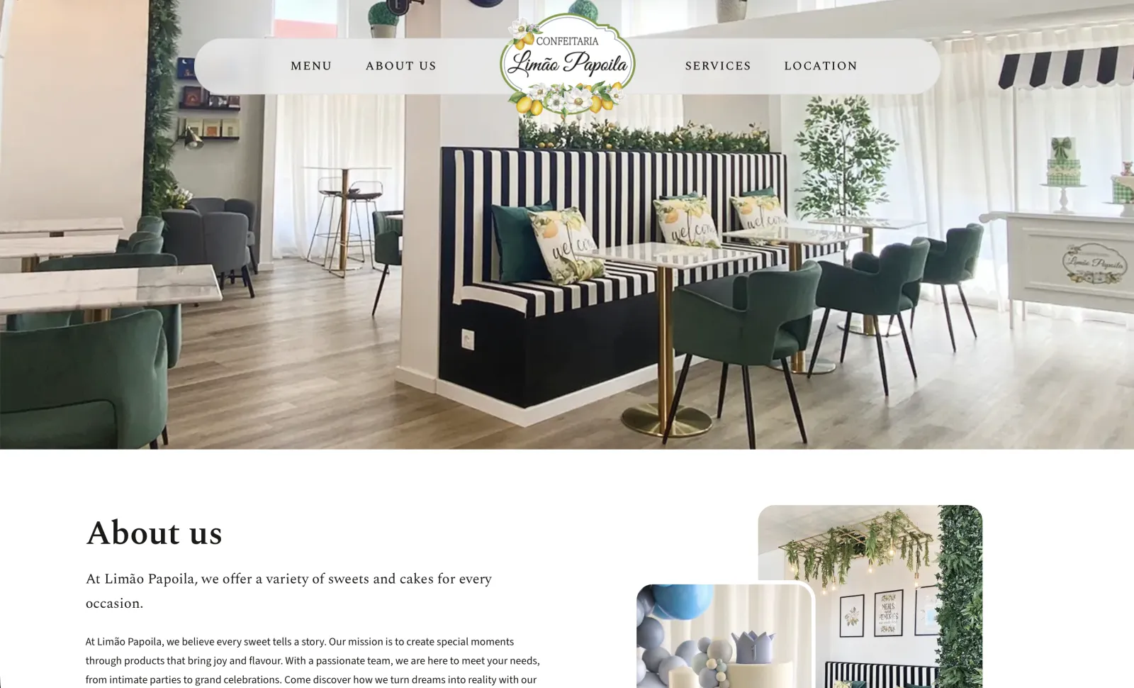 Home — hero, marca e sobre