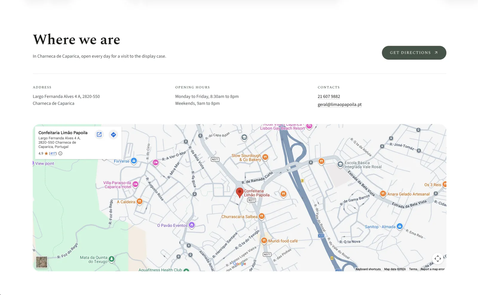 Localização — horários, contactos e mapa